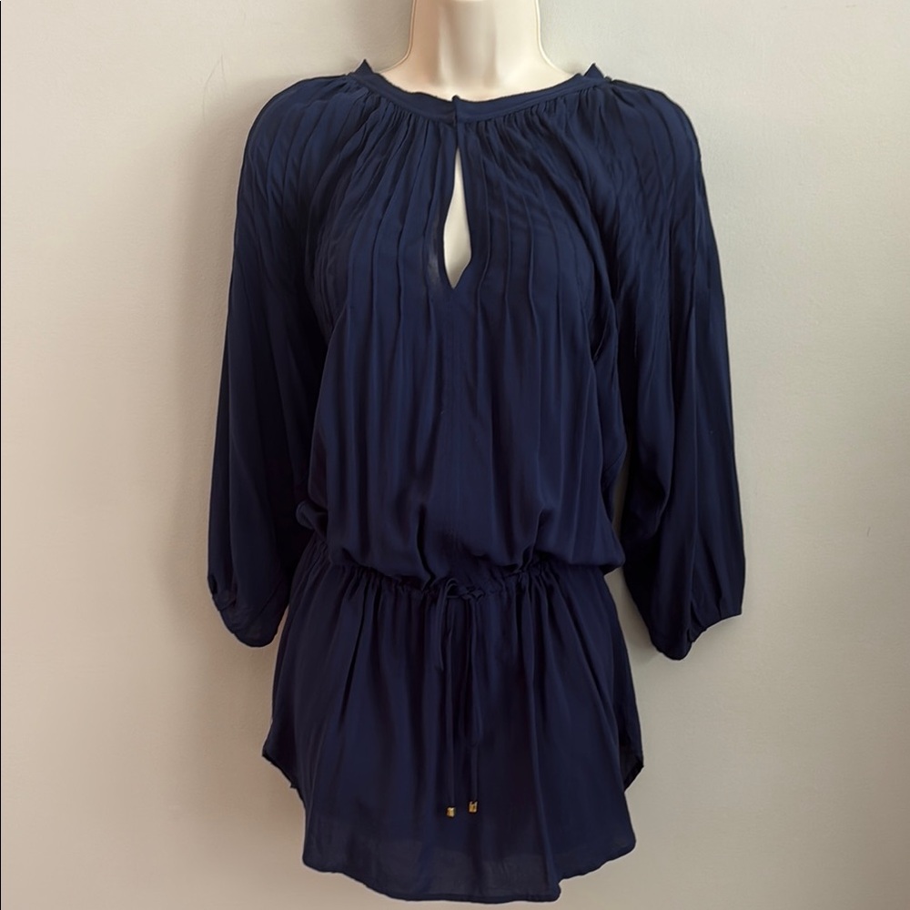 Vix Paula Hermanny Navy Swim Cover-up w/ Keyhole Neck and Drawstring Waist